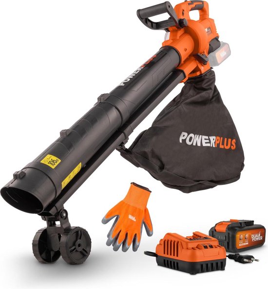 Powerplus Bladblazer/-zuiger borstelloos 40V set incl. batterij 2x20V 2.5Ah en lader + handschoenen - POWDPGBVS1- tuingereedschap