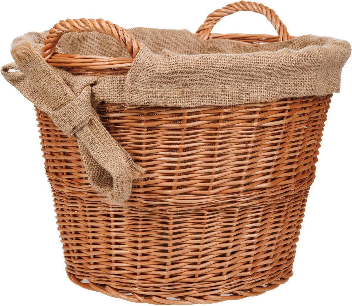 BOGATECO rieten mand met handvatten rond | Haardkorf 30/40x30H | Handgeweven | Houten mand bekleed met jute | Brandhout mand