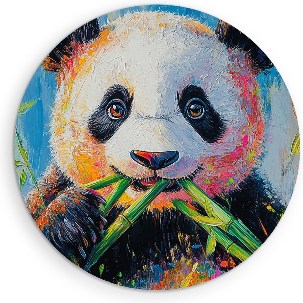 Saammp Muurcirkel Hout - Kleurrijke Pandabeer - Natuur - Dieren - Ø 80 - Wandcirkel - Wanddecoratie Cirkel - Muurdecoratie Woonkamer - Slaapkamer decoratie - Rond Schilderij