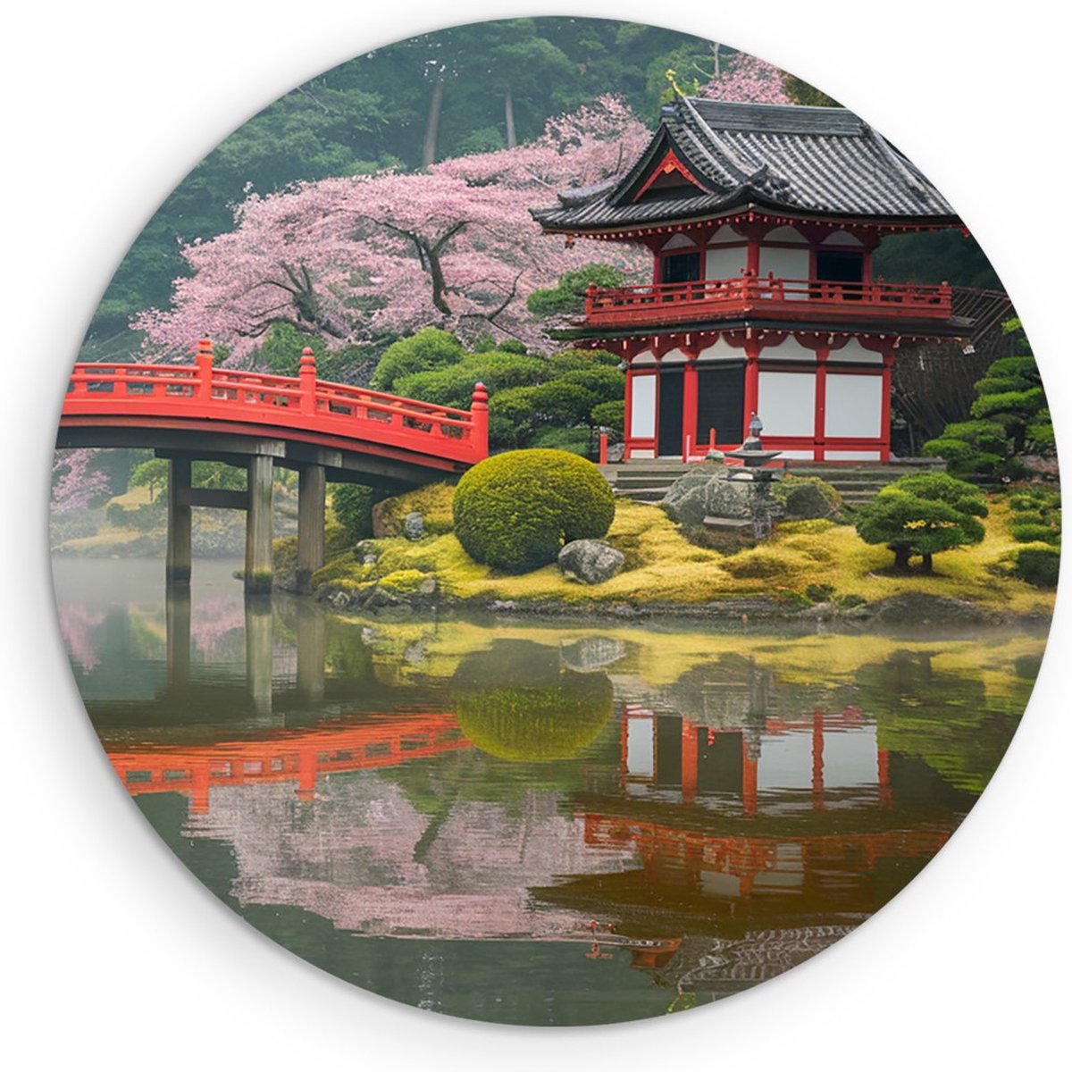 Saammp Muurcirkel Hout - Japans landschap - Natuur - Ø 80 - Wandcirkel - Wanddecoratie Cir