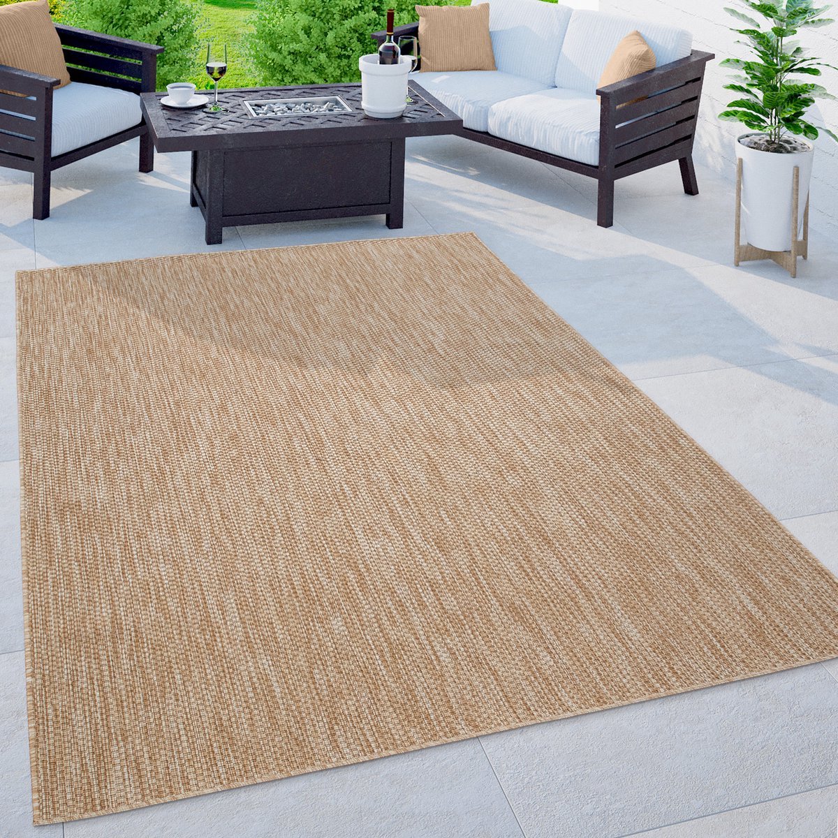 Flycarpets Veniro Effen Binnen en Buitenkleed Naturel / Beige - 120x160 cm - Laagpolig Vloerkleed Buiten - Tuinkleed / Tuintapijt
