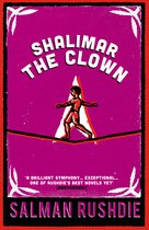 Boekomslag van 'Shalimar The Clown' door Salman Rushdie. Paars met een acrobaat op een koord. Witte tekst 'Shalimar The Clown' en 'Salman Rushdie'.