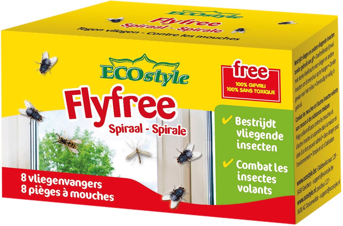 ECOstyle Vliegenvanger tegen Vliegende Insecten - Voor Binnenshuis - Eenvoudig & Milieuvriendelijk - 8 Kleefrollen - Bestrijdt in omgeving van 10 M²