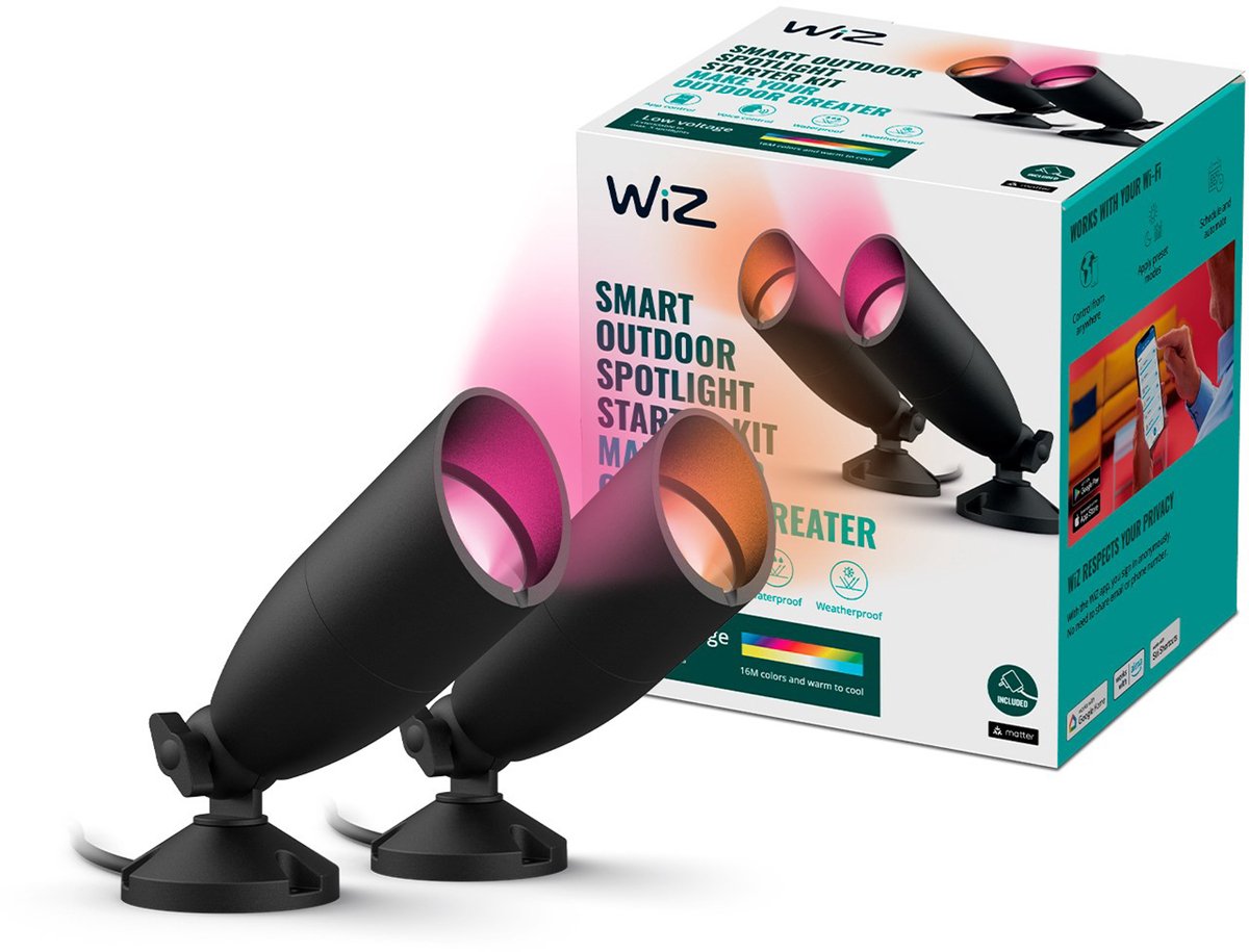 WiZ Grondspot voor Buiten Zwart - Starterset - Slimme LED-Verlichting - Gekleurd en Wit Licht - 12V