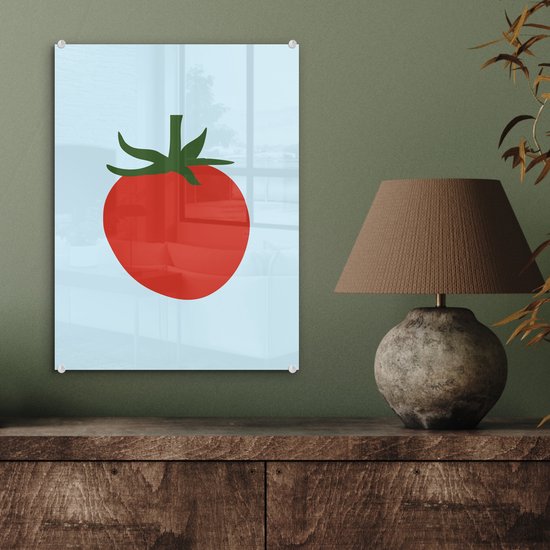 MuchoWow® Tableau sur verre 30x40 cm - Peinture acrylique sur verre - Rouge - Tomate - Légume - Photo sur verre - Décoration murale salon - Décoration murale chambre - Peintures