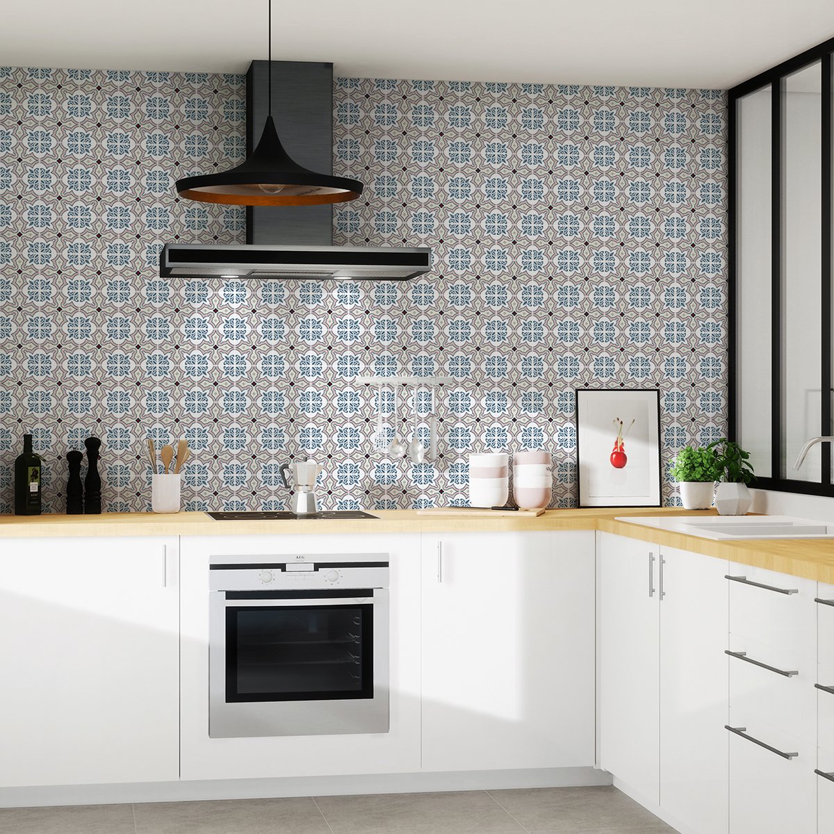 Ambiance Sticker Zelfklevende tegelmuurstickers voor keuken en badkamer - 60 tegelstickers, Azulejos Claudius-stijl - 60 stickers, 15x15 cm Multi color