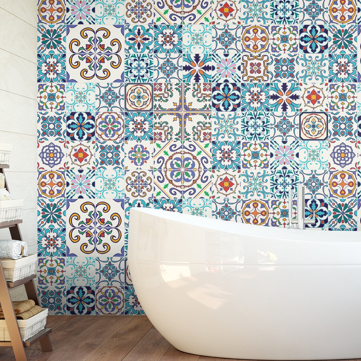 Ambiance Sticker Zelfklevende tegelmuurstickers voor keuken en badkamer - 60 Antibes Azulejo tegelstickers - 60 stickers 20x20cm Multi color