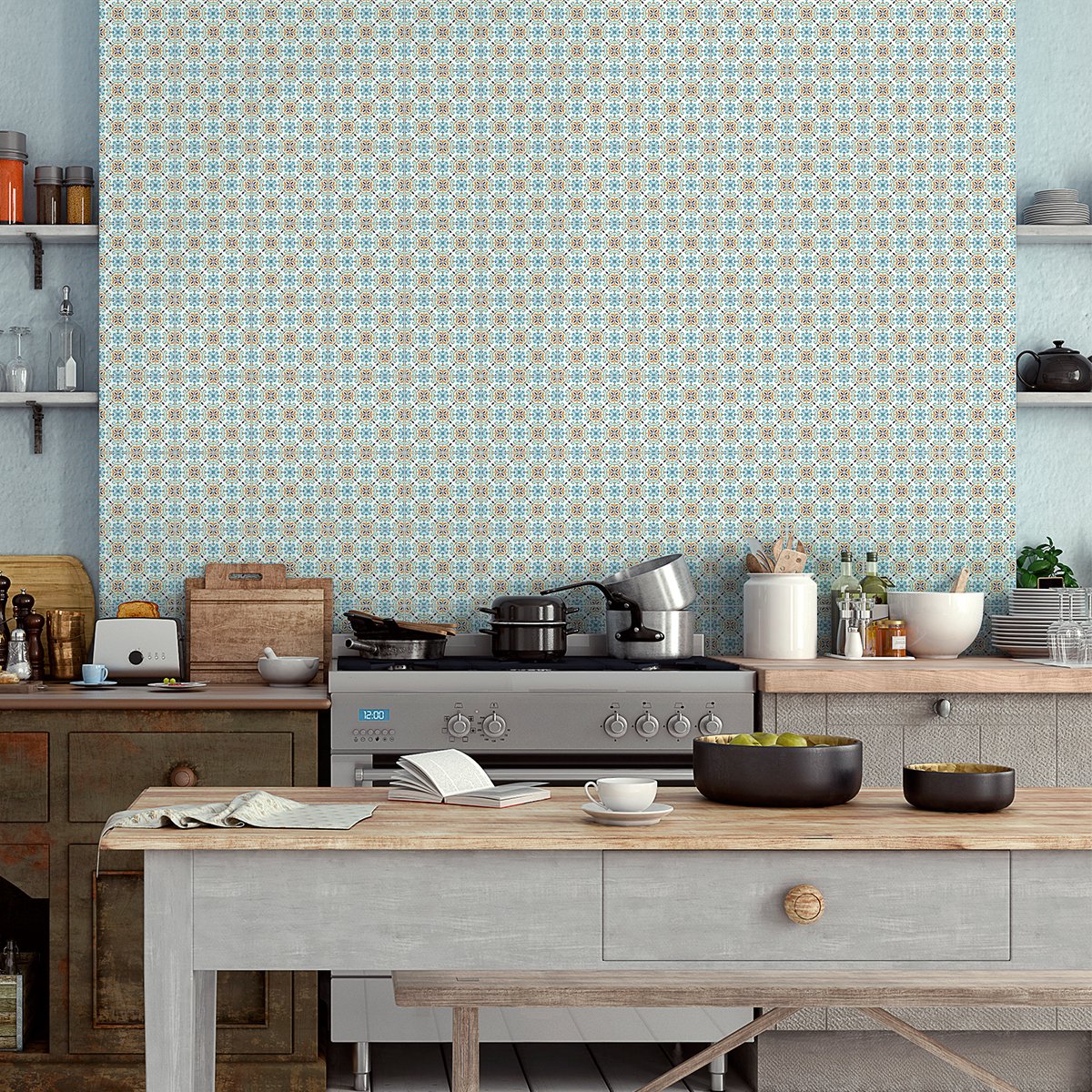 Ambiance Sticker Zelfklevende tegelmuurstickers voor keuken en badkamer - 60 Mariano Azulejos cementtegelstickers - 60 stickers 10x10cm Multi color