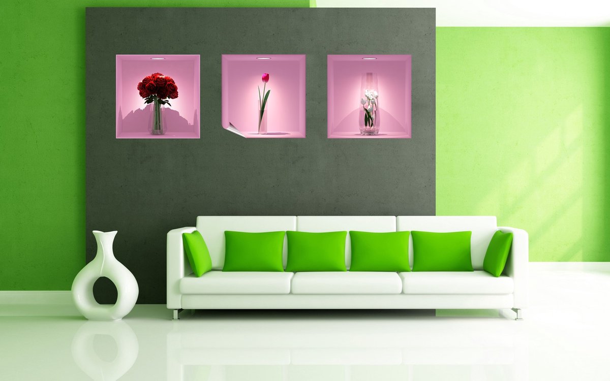 Ambiance Sticker Sticker met 3D-effect, boeket rode rozen, 30 x 90 cm Multi color