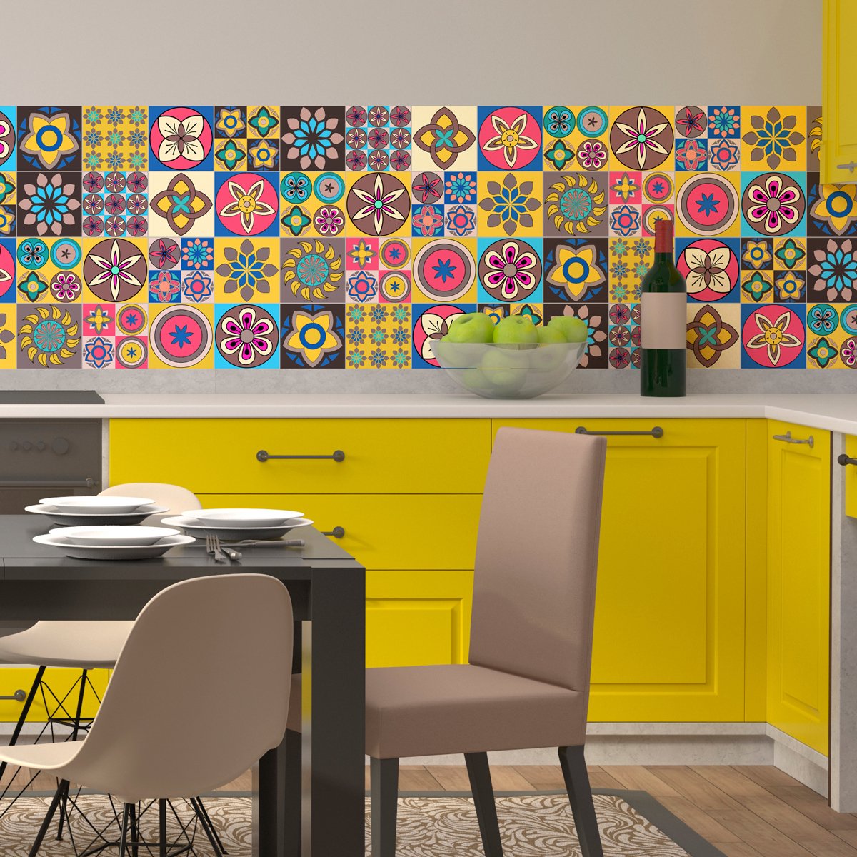 Ambiance Sticker Zelfklevende tegelmuurstickers voor keuken en badkamer - 16 moderne Azulejo tegelstickers - 16 stickers van 15x15 cm Multi color