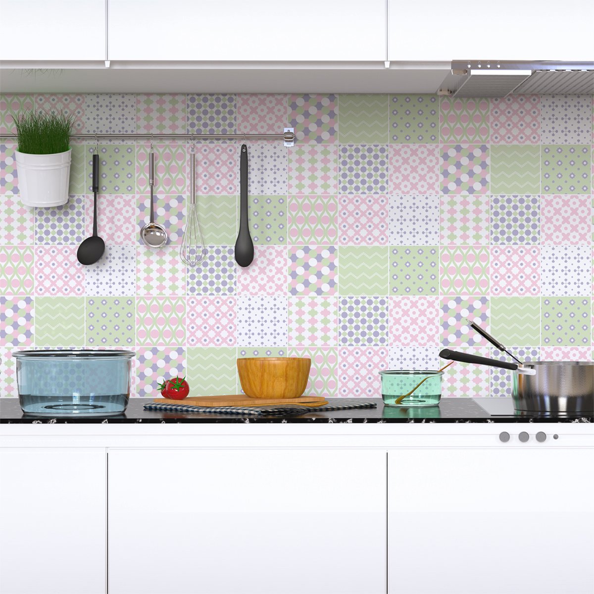 Ambiance Sticker Zelfklevende tegelmuurstickers voor keuken en badkamer - 9 Scandinavische Kalpea tegelstickers - 9 stickers 10x10cm Multi color