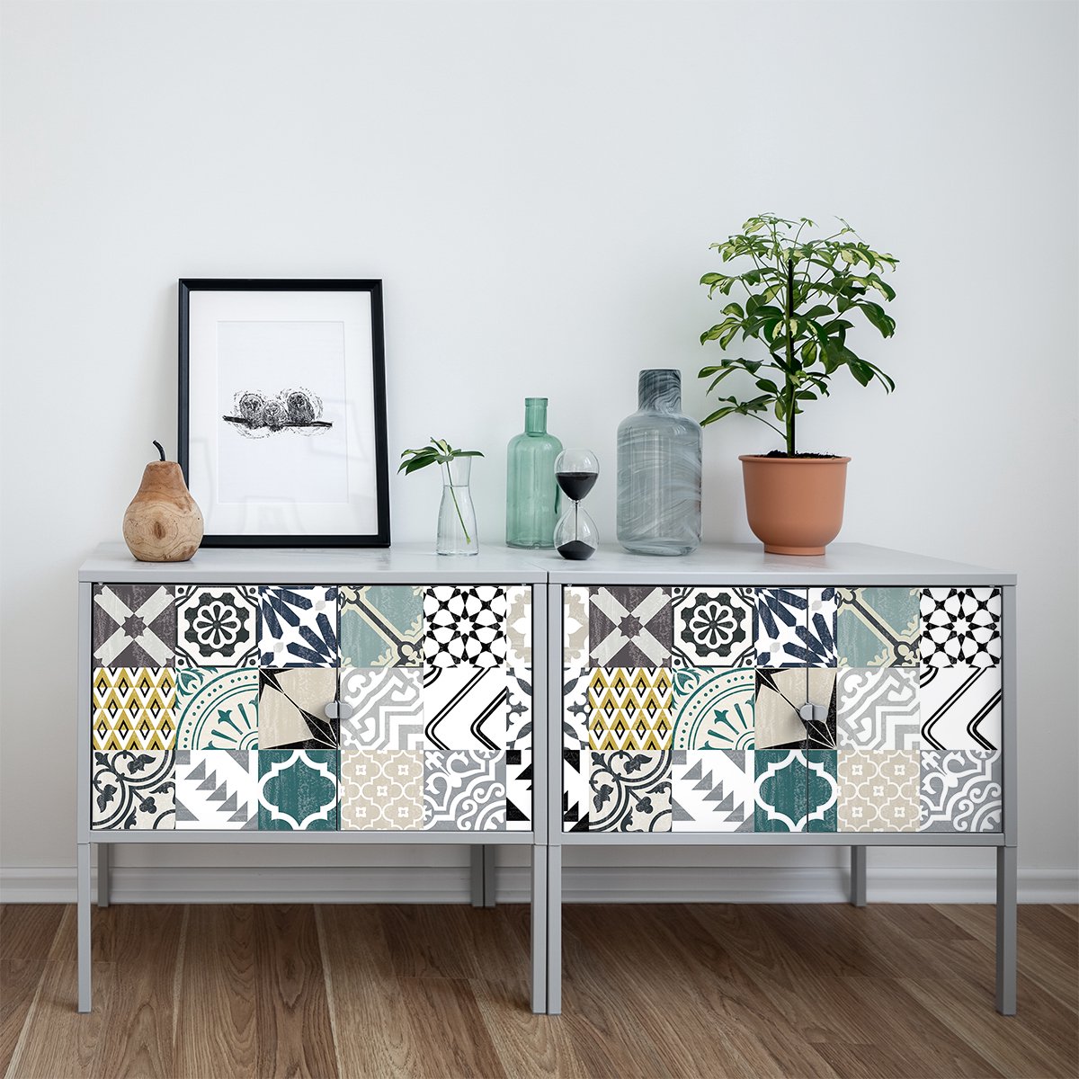 Ambiance Sticker Decoratieve meubelstickers - 24 authentieke Pelina cementtegel meubelstickers - 24 stickers 10x10cm Multi color