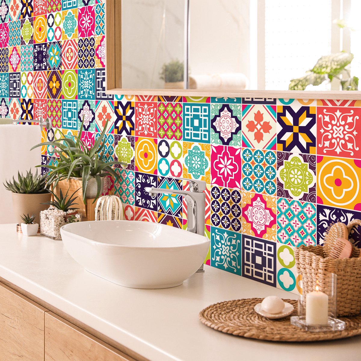 Ambiance Sticker Muurstickers - Zelfklevende tegelmuurstickers voor keuken en badkamer - 24 Ruviona tegelstickers - 24 stickers 20x20cm Multi color