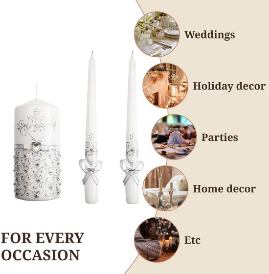 Unity Candles for Wedding Ceremony Set - 3 Pcs 6" Pillar & 2 10" Tapers ...