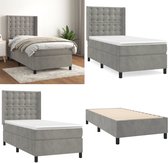 vidaXL Boxspring avec matelas Velours Gris clair 90x200 cm - Boxspring - Sommiers - Lit - Meubles de couchage