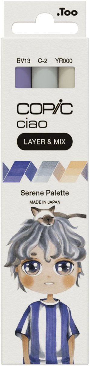 Copic Ciao "LAYER & MIX" Serene Palette, 3 stuk(s), Beige, Blauw, Koel grijs, Beitel/penseelpunt, Rond, Inkt op alcoholbasis, Volwassene/Kind
