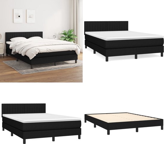 vidaXL Boxspring avec matelas Tissu noir 140x200 cm - Boxspring - Sommiers - Lit - Meubles de couchage