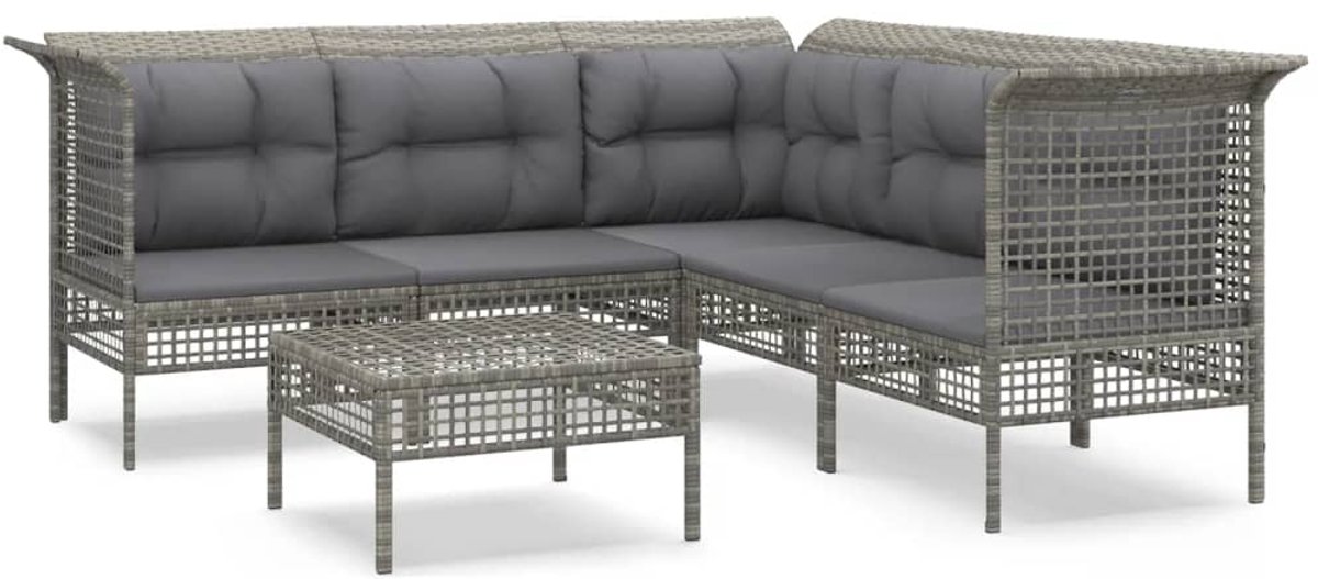 The Living Store 6-delige Loungeset met kussens poly rattan grijs - Loungeset - Tuinset - Lounge Bank - Tuinbank - Outdoor Furniture