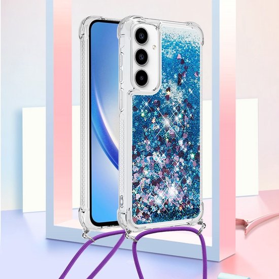 Coque Coverup - Compatible avec Samsung Galaxy A56 - Coque arrière Coverup à Glitter liquides avec cordon - Blauw
