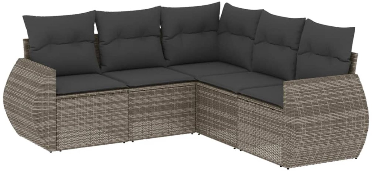 The Living Store 5-delige Loungeset met kussens poly rattan grijs - Loungeset - Tuinset - Lounge Set - Tuinbank - Hoeksofa
