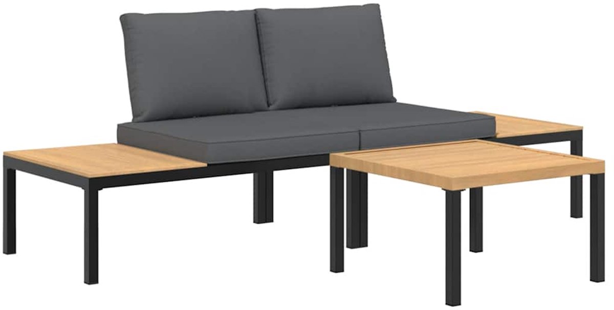 The Living Store 3-delige Loungeset met kussens aluminium zwart - Loungeset - Tuinmeubels - Lounge Set - Buitendecoratie - Aluminium Meubel