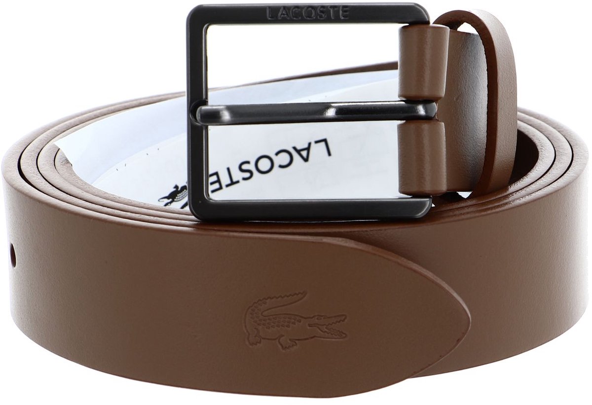 LACOSTE Leren Riem Casual Raw Edges W110 Tan Rubber Bruine