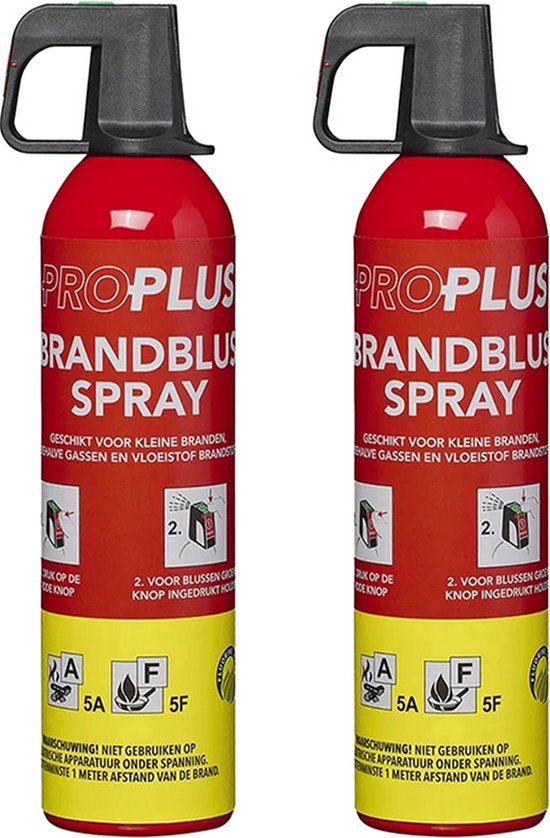 ProPlus Brandblusser 750ml - 2 Stuks - Schuimblusser - Sprayblusser A en F Schuim - Vetblusser Schuim - Brandblus Spray