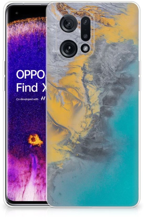 OPPO Find X5 TPU Siliconen Hoesje Marble Blue Gold