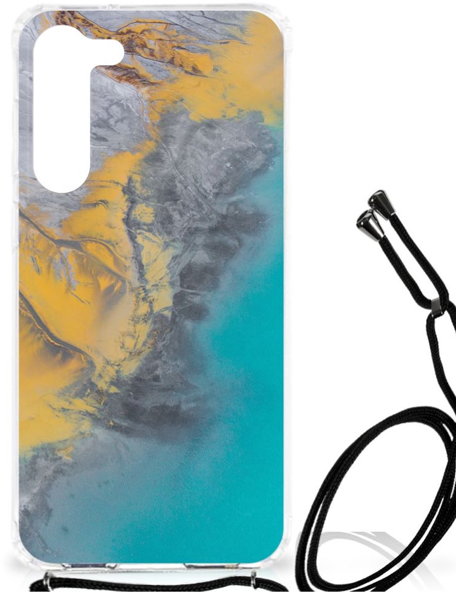 Samsung Galaxy S23 Plus Anti-Shock Hoesje Marble Blue Gold