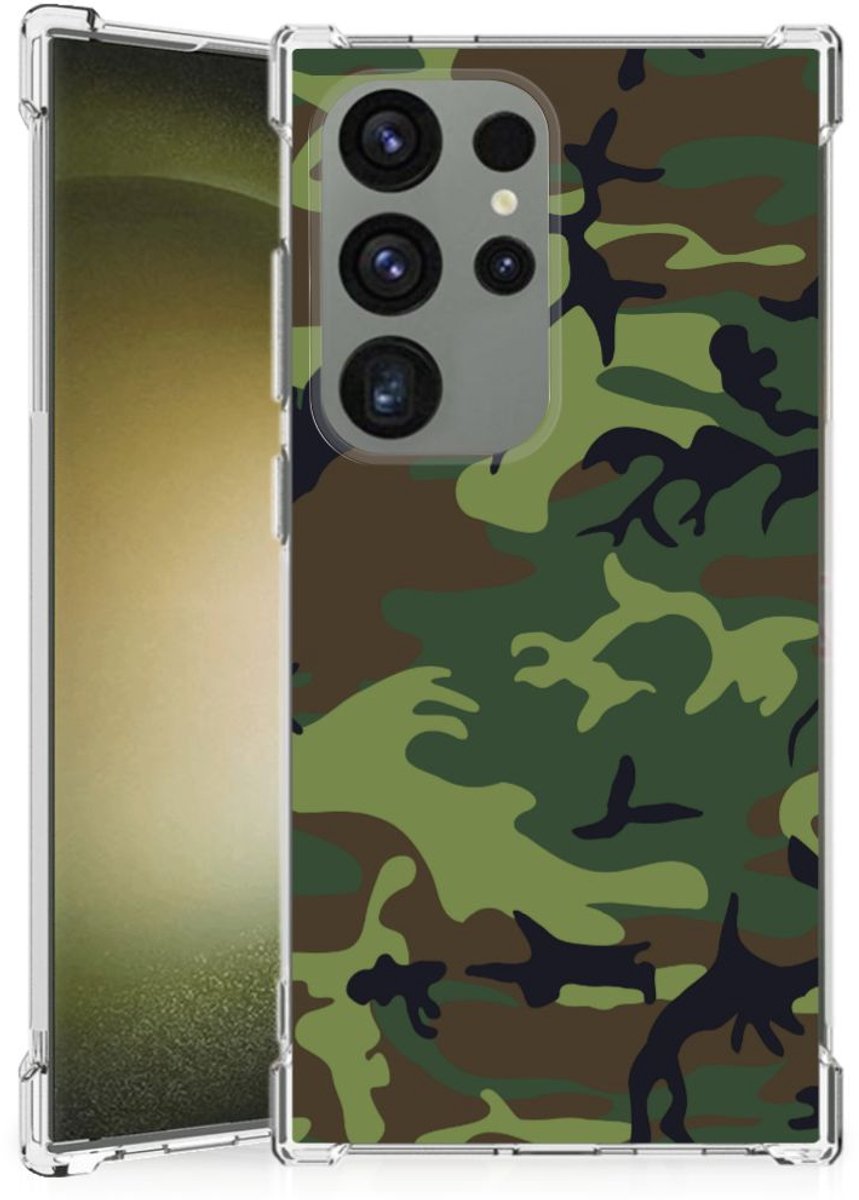 Samsung Galaxy S24 Ultra Doorzichtige Silicone Hoesje Army Dark