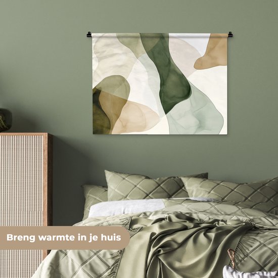 Wandkleed 90x67.5 cm - Wanddoek Japandi - Abstract - Groen - Wandtapijt - Wandkleden