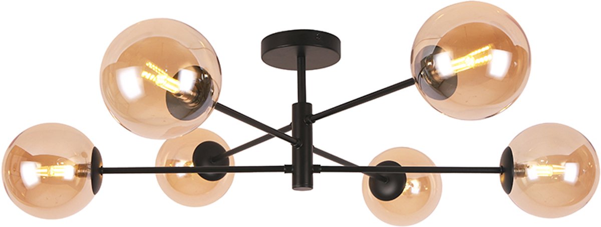 Olucia - REMO - Plafondlamp - Amber / Zwart - Vorm: Rond