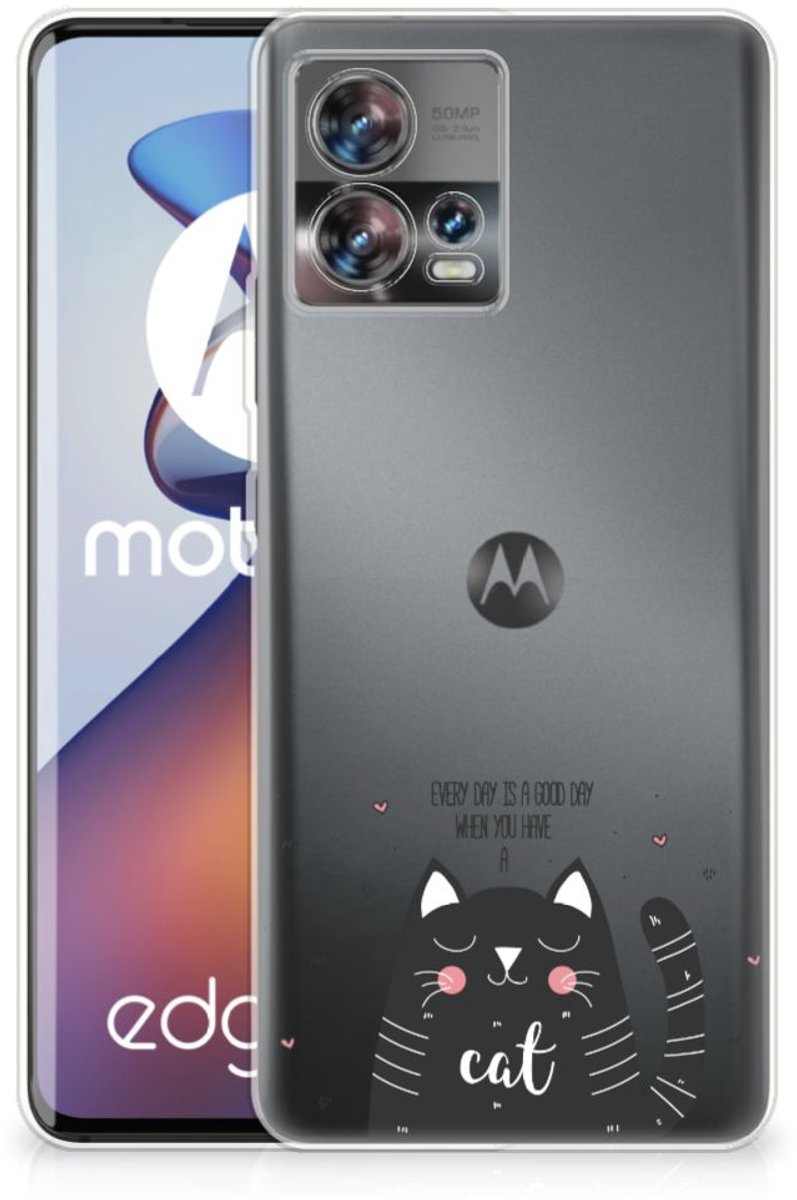 Motorola Edge 30 Fusion Telefoonhoesje met Naam Cat Good Day