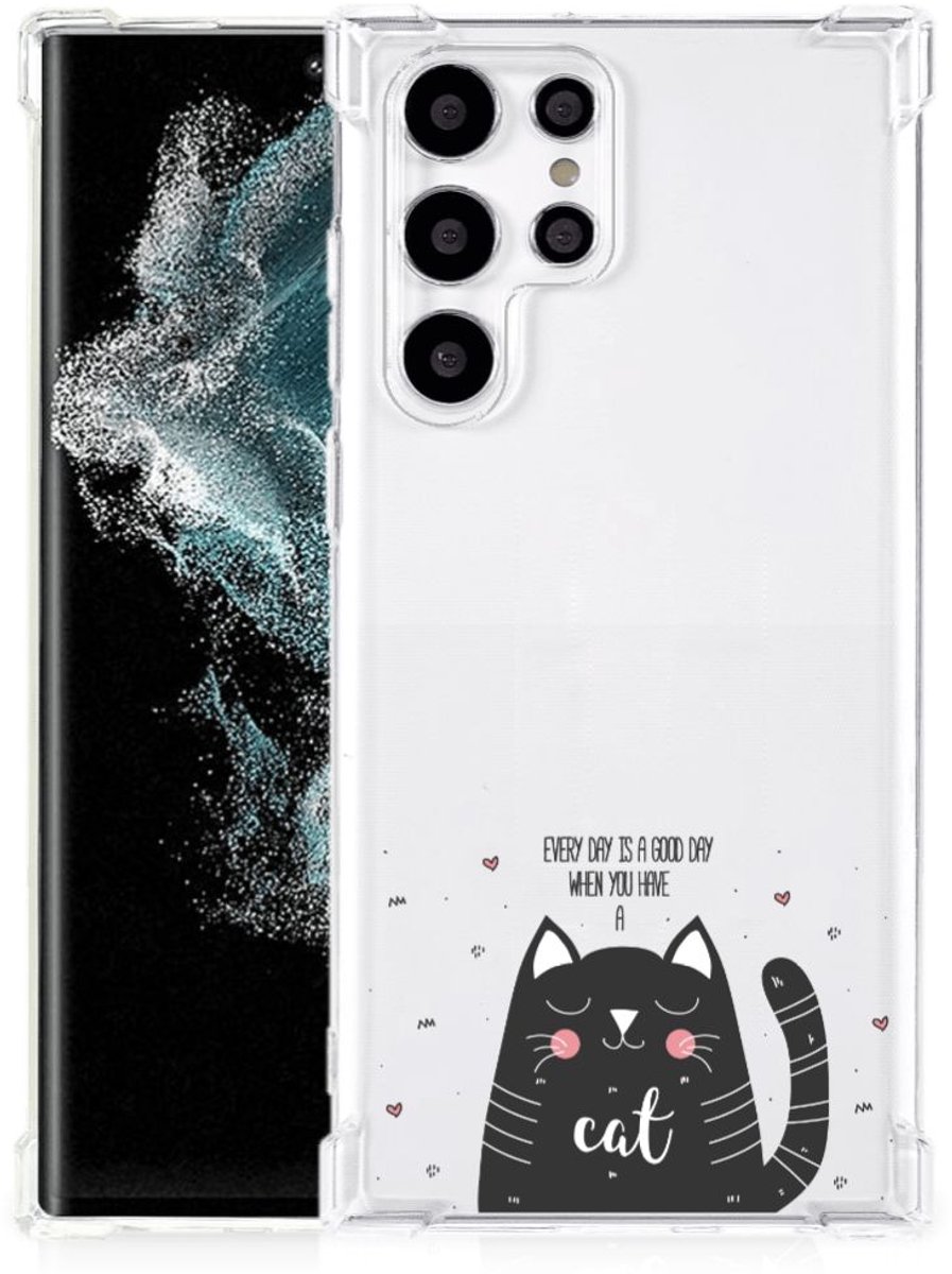 Samsung Galaxy S22 Ultra Stevig Bumper Hoesje Cat Good Day