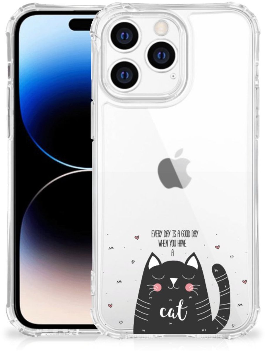 Apple iPhone 14 Pro Max Stevig Bumper Hoesje Cat Good Day
