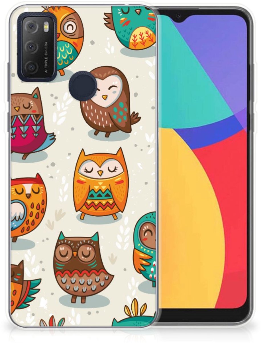 Alcatel 1S (2021) TPU Hoesje Vrolijke Uilen