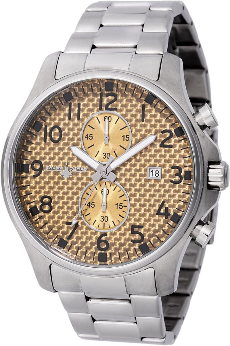 Chase Durer CDW-0098 Heren Horloge - Waterdicht - Analoog - Quartz Uurwerk - Roestvrij Staal met gouden Wijzerplaat - 48mm