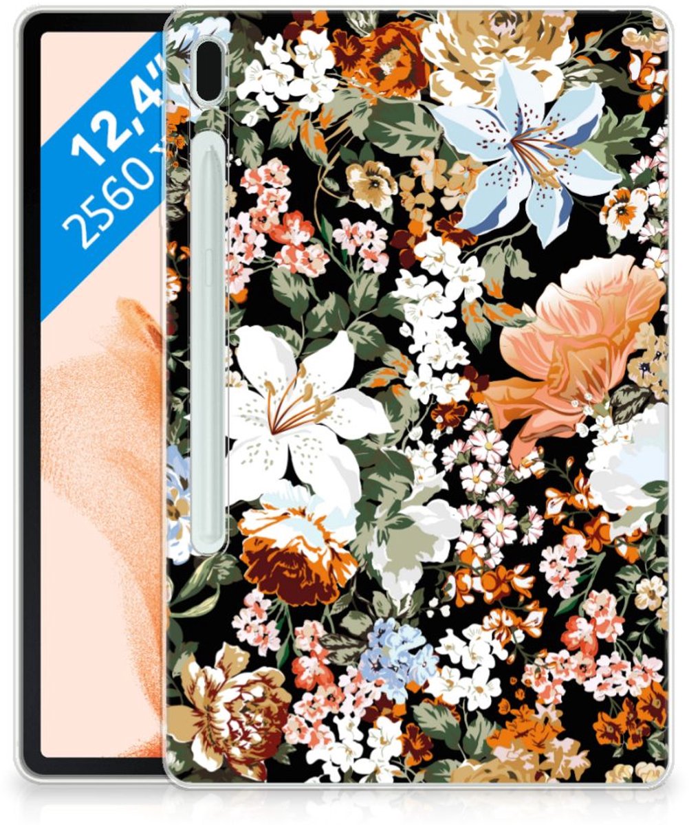 Siliconen Hoesje voor Samsung Galaxy Tab S7FE Dark Flowers
