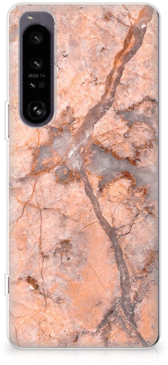 Sony Xperia 1 IV TPU Siliconen Hoesje Marmer Oranje