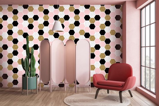 Fotobehang - Vlies Behang - Mozaiek van Hexagon Tegels - 312 x 219 cm