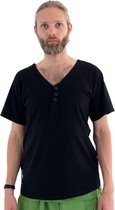 Yogashirt zwart heren - bio katoen - v-hals - M
