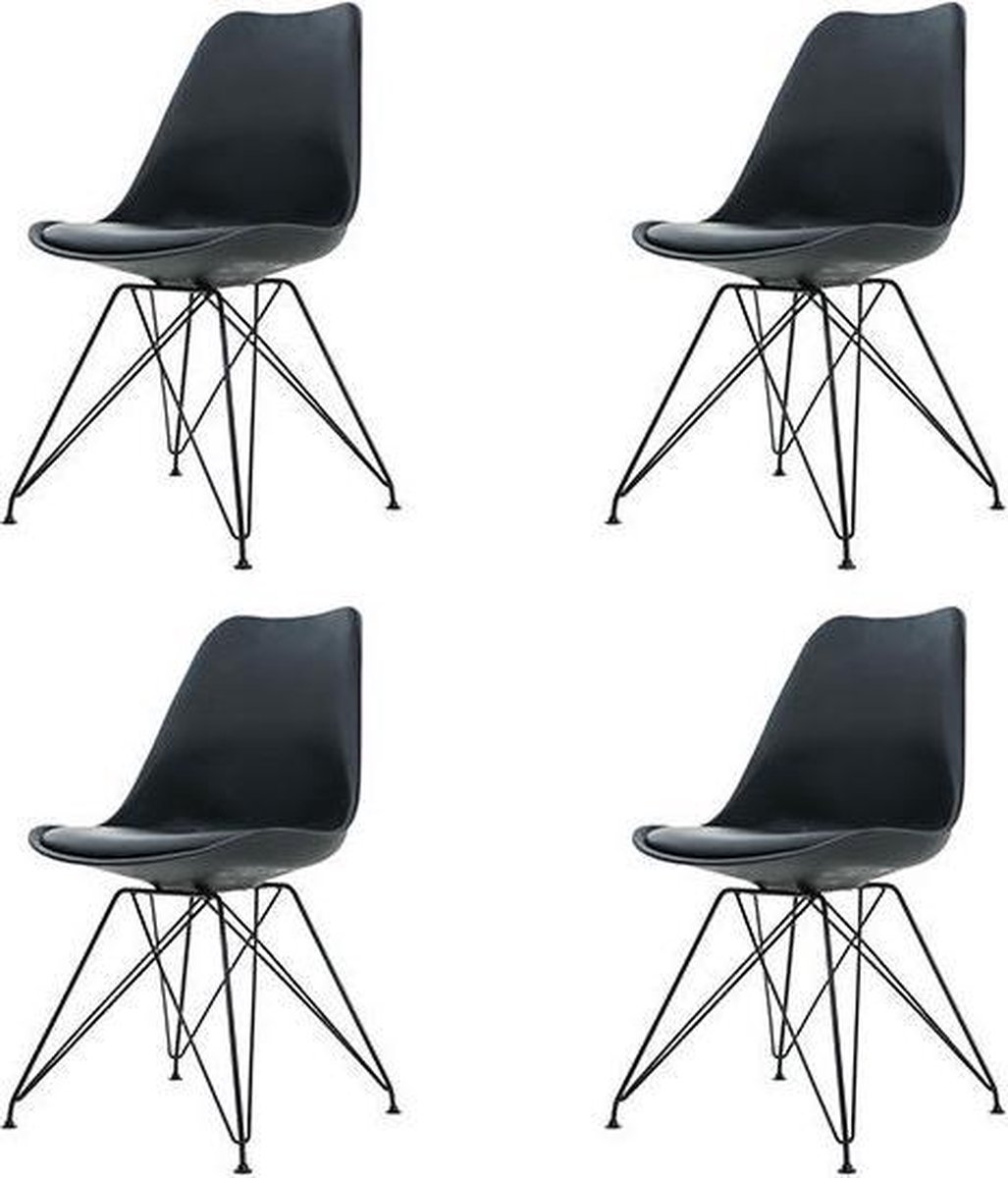 Essence Metal Stoel zwart - Zwart onderstel - Set van 4
