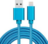 2m 3A geweven stijl metalen kop 8 pins USB data / oplader kabel, voor iPhone XR / iPhone XS MAX / iPhone X & XS / iPhone 8 & 8 Plus / iPhone 7 & 7 Plus / iPhone 6 & 6s & 6 Plus & 6s Plus / iPad (blauw)