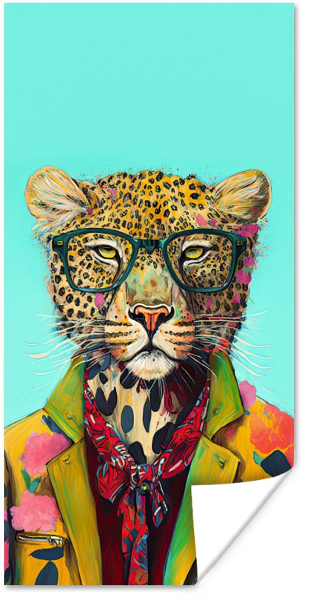 Poster Dier - Bril - Luipaard - Strik - Design - 75x150 cm