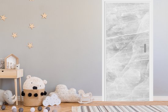 Deurposter 80x205 cm - Deursticker Marmer - Steen - Wit - Luxe - Marmerlook - Meubelfolie zelfklevend - Deurfolie woonkamer - Interieurfolie fotobehang - Deur plakfolie - Deurstickers - Deurbehang sticker - Kamer decoratie