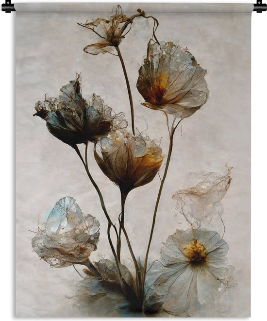 Wandkleed - Wanddoek - Vintage - Bloemen - Planten - Abstract - 120x160 cm - Wandtapijt
