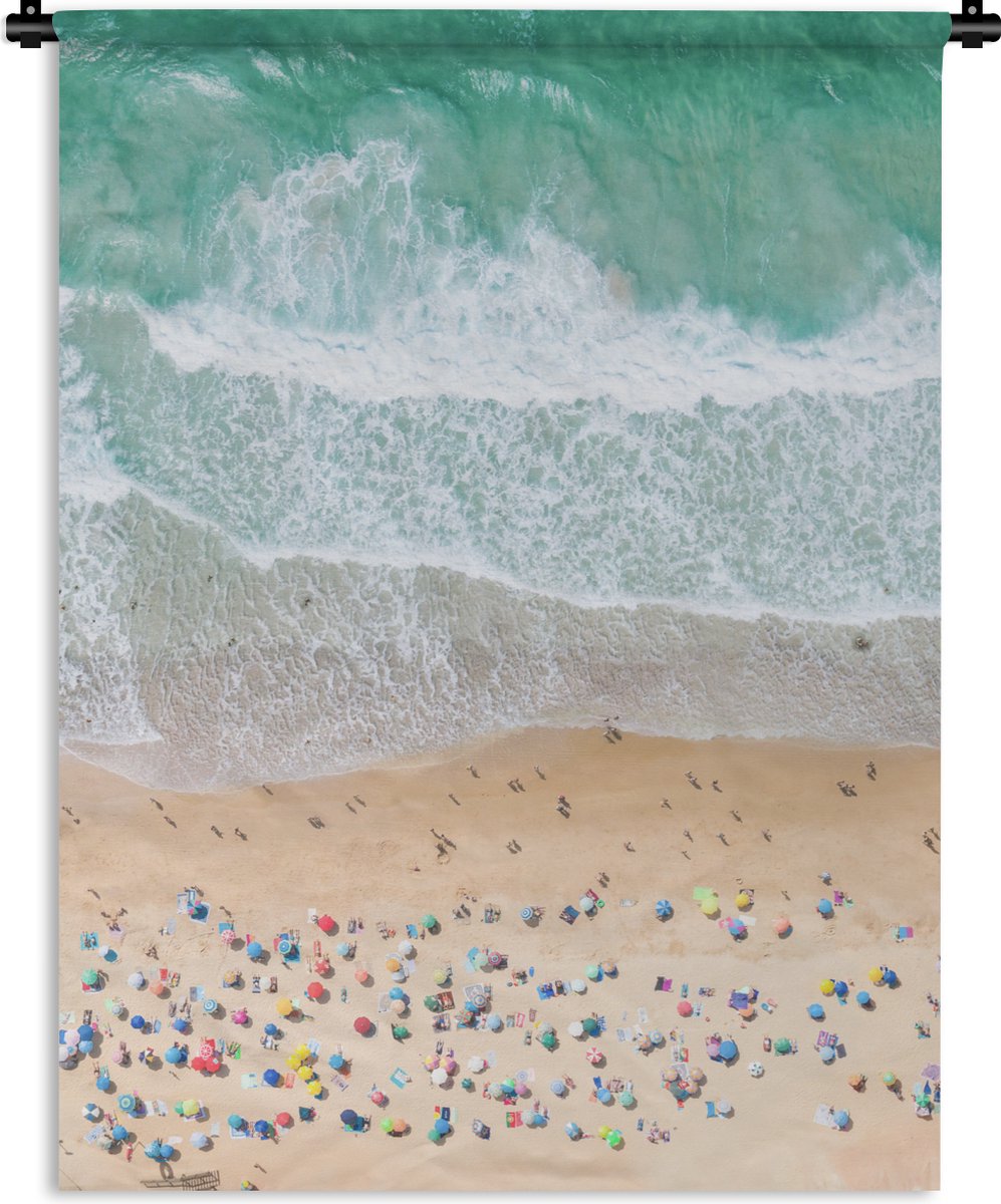 Wandkleed - Wanddoek - Zee - Strand - Parasols - Water - Zomer - 90x120 cm - Wandtapijt