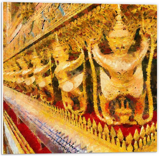 PVC Schuimplaat- Schilderij van Beelden in de Tempel van de Smaragdgroene Boeddha in Bangkok, Thailand - 50x50 cm Foto op PVC Schuimplaat