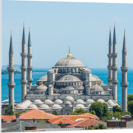 PVC Schuimplaat- Sultan Ahmet Moskee aan de Zee van Turkije - 80x80 cm Foto op PVC Schuimplaat