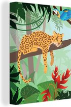 Canvas Schilderij Jungle dieren - Toekan - Jongens - Meiden - Luipaard - 90x120 cm - Wanddecoratie
